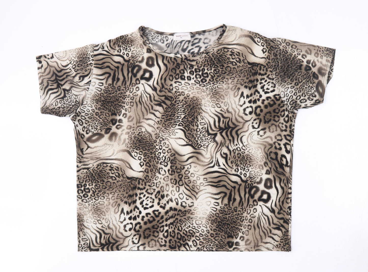 Bonmarche Womens Multicoloured Animal Print Polyester Basic T-Shirt Size XL Round Neck