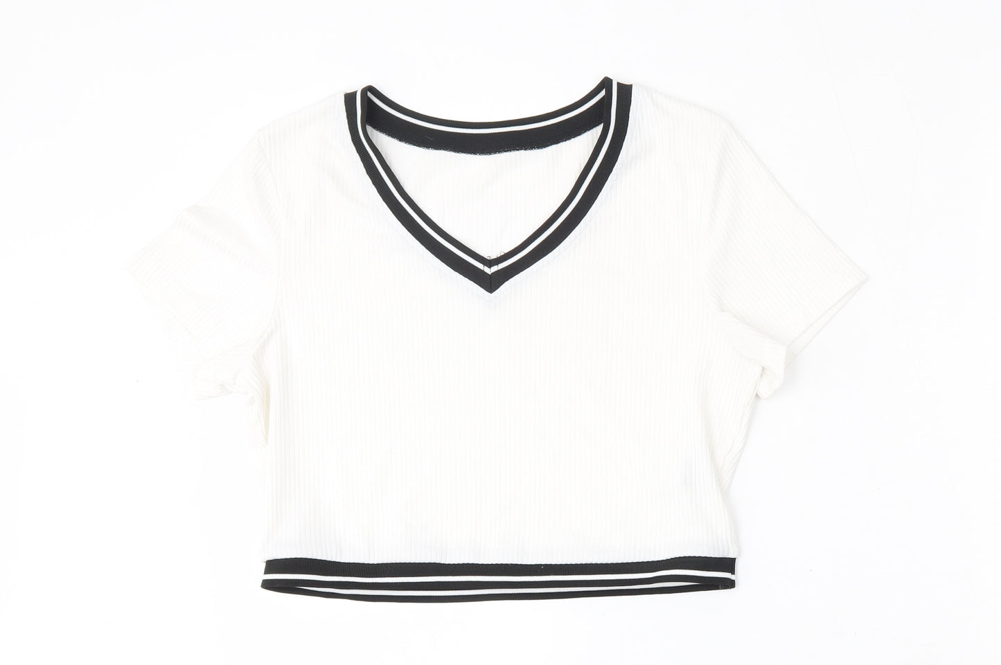 SheIn Womens White  Cotton Basic T-Shirt Size L V-Neck