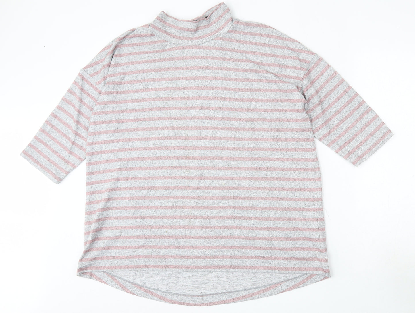 Bonmarché Womens Grey Mock Neck Striped Polyester Pullover Jumper Size 16