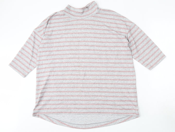 Bonmarché Womens Grey Mock Neck Striped Polyester Pullover Jumper Size 16