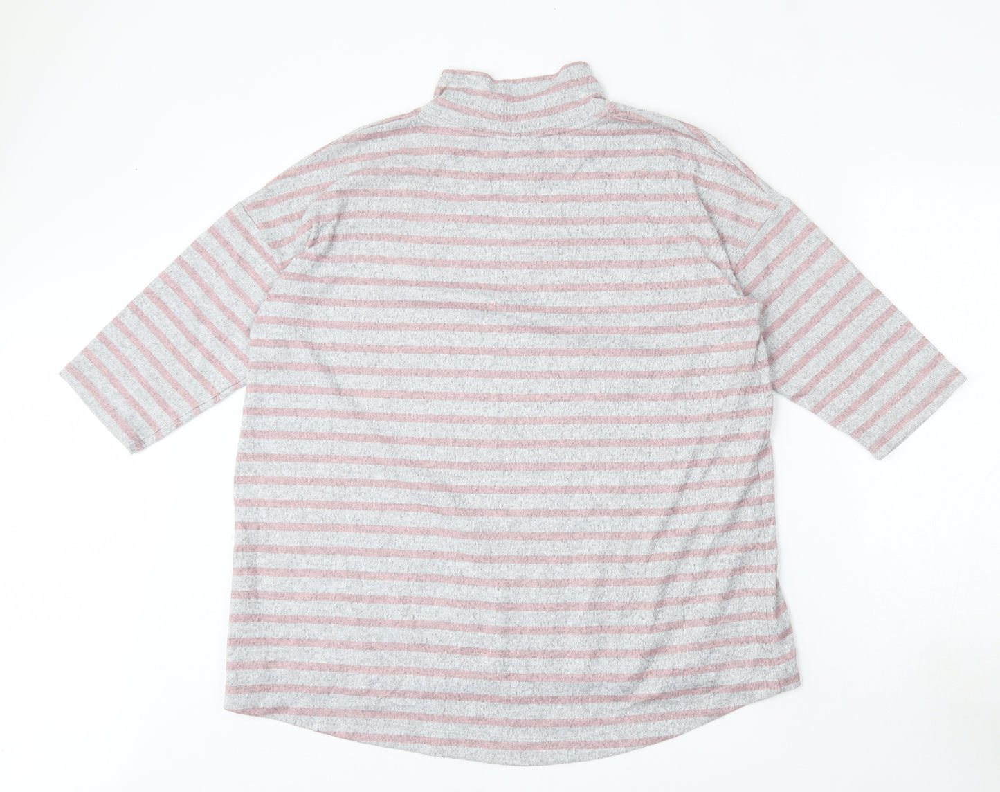 Bonmarché Womens Grey Mock Neck Striped Polyester Pullover Jumper Size 16