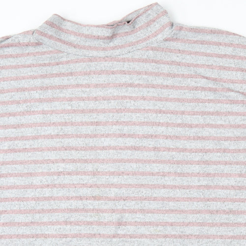 Bonmarché Womens Grey Mock Neck Striped Polyester Pullover Jumper Size 16