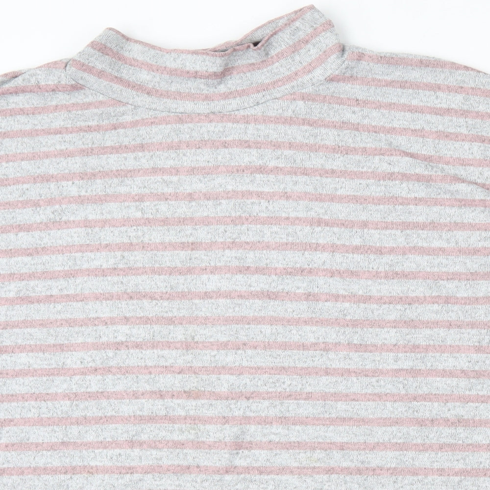 Bonmarché Womens Grey Mock Neck Striped Polyester Pullover Jumper Size 16