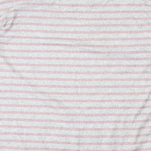 Bonmarché Womens Grey Mock Neck Striped Polyester Pullover Jumper Size 16