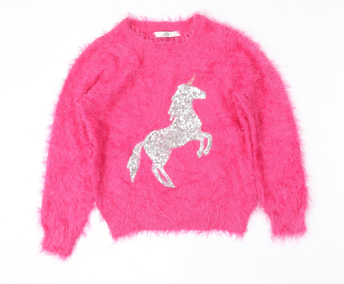 Marks and Spencer Girls Pink Round Neck  Polyamide Pullover Jumper Size 7-8 Years