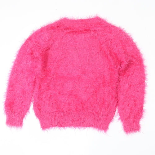 Marks and Spencer Girls Pink Round Neck  Polyamide Pullover Jumper Size 7-8 Years