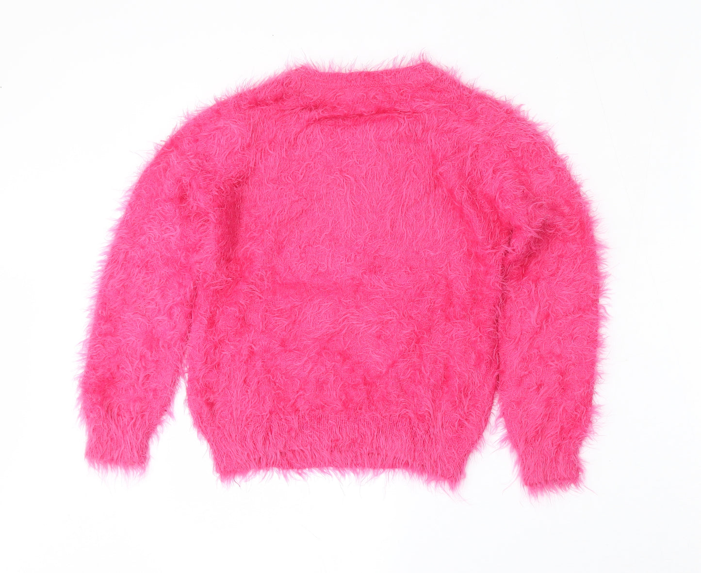 Marks and Spencer Girls Pink Round Neck  Polyamide Pullover Jumper Size 7-8 Years