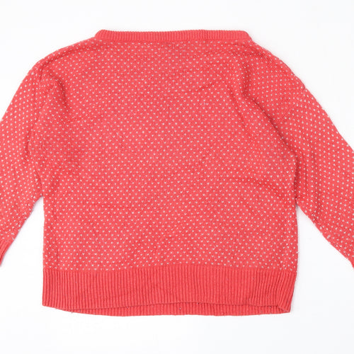 Topshop Womens Red Round Neck Geometric Acrylic Pullover Jumper Size 10