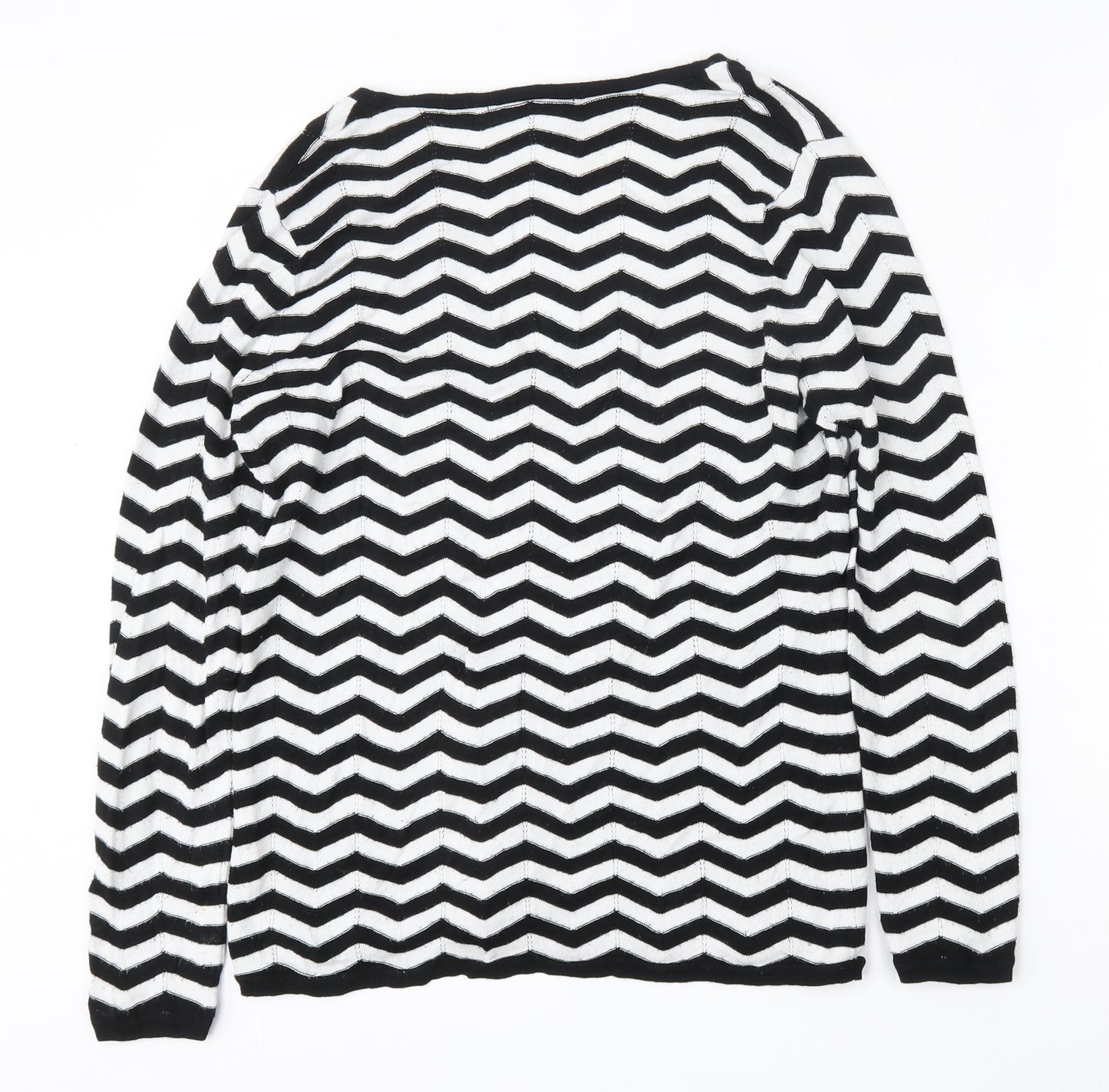 Marks and Spencer Womens White V-Neck Geometric Polyester Pullover Jumper Size L