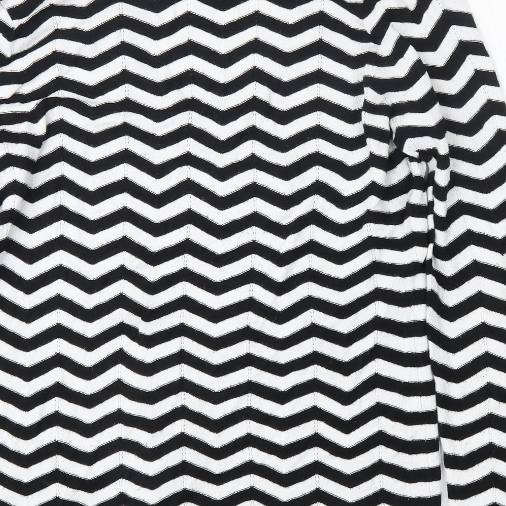 Marks and Spencer Womens White V-Neck Geometric Polyester Pullover Jumper Size L