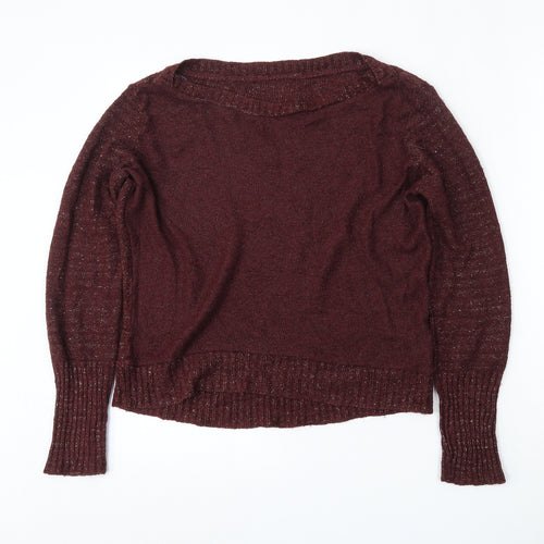 Peacocks Womens Red Round Neck  Acrylic Pullover Jumper Size 10