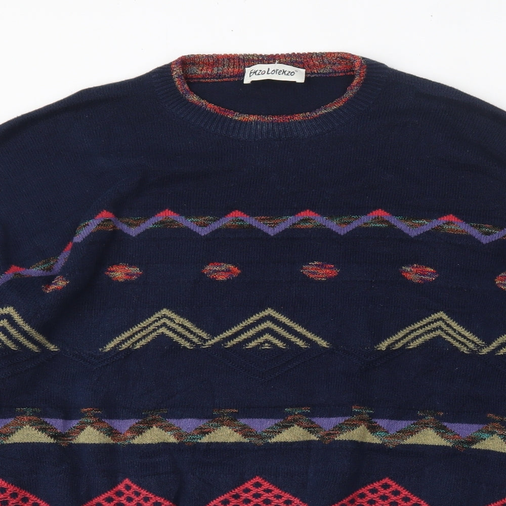 Enzo Lorenzo Mens Multicoloured Round Neck Geometric Polyester Pullover Jumper Size L