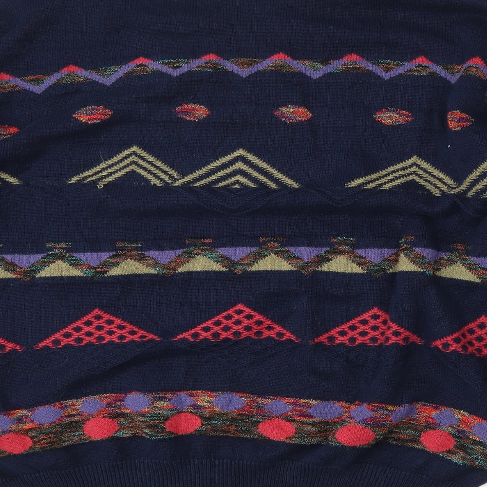 Enzo Lorenzo Mens Multicoloured Round Neck Geometric Polyester Pullover Jumper Size L