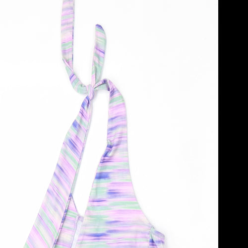 PRETTYLITTLETHING Womens Multicoloured Striped Polyester Basic Blouse Size 6 Round Neck