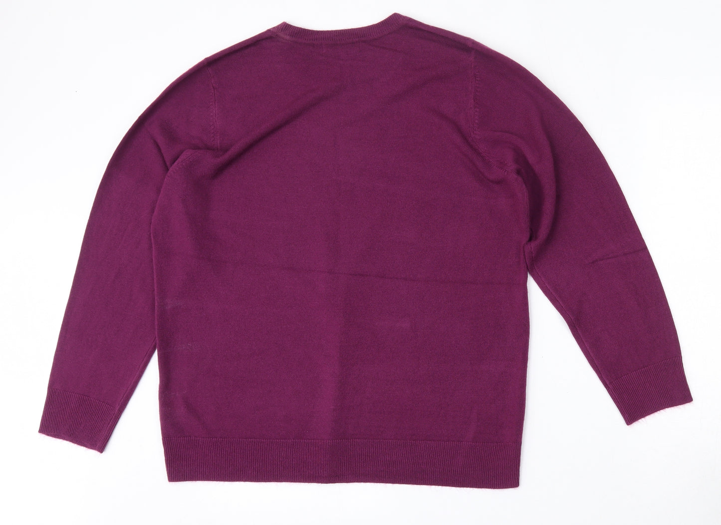 Bonmarché Womens Purple Round Neck  Acrylic Pullover Jumper Size 18