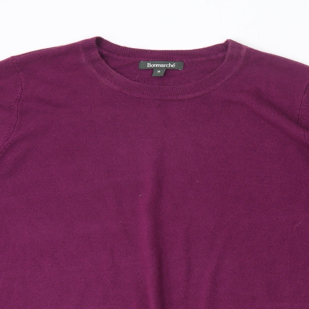 Bonmarché Womens Purple Round Neck  Acrylic Pullover Jumper Size 18