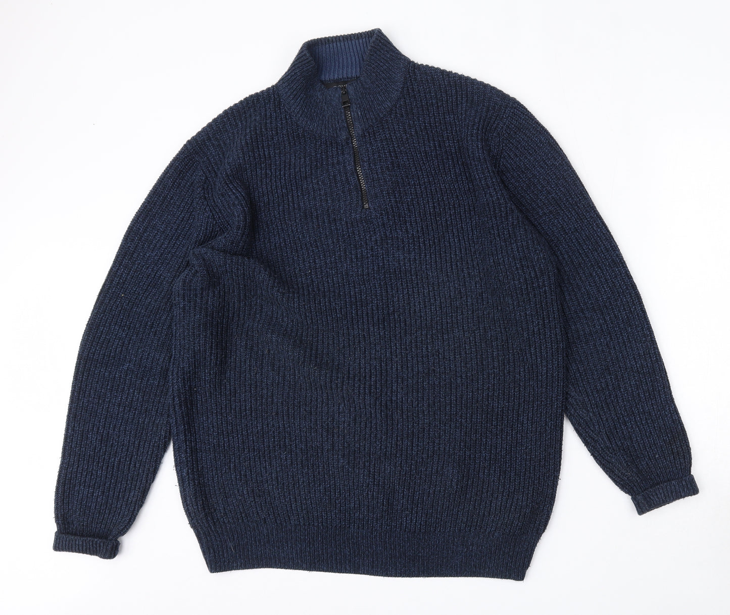 NEXT Mens Blue Mock Neck  Acrylic Pullover Jumper Size L