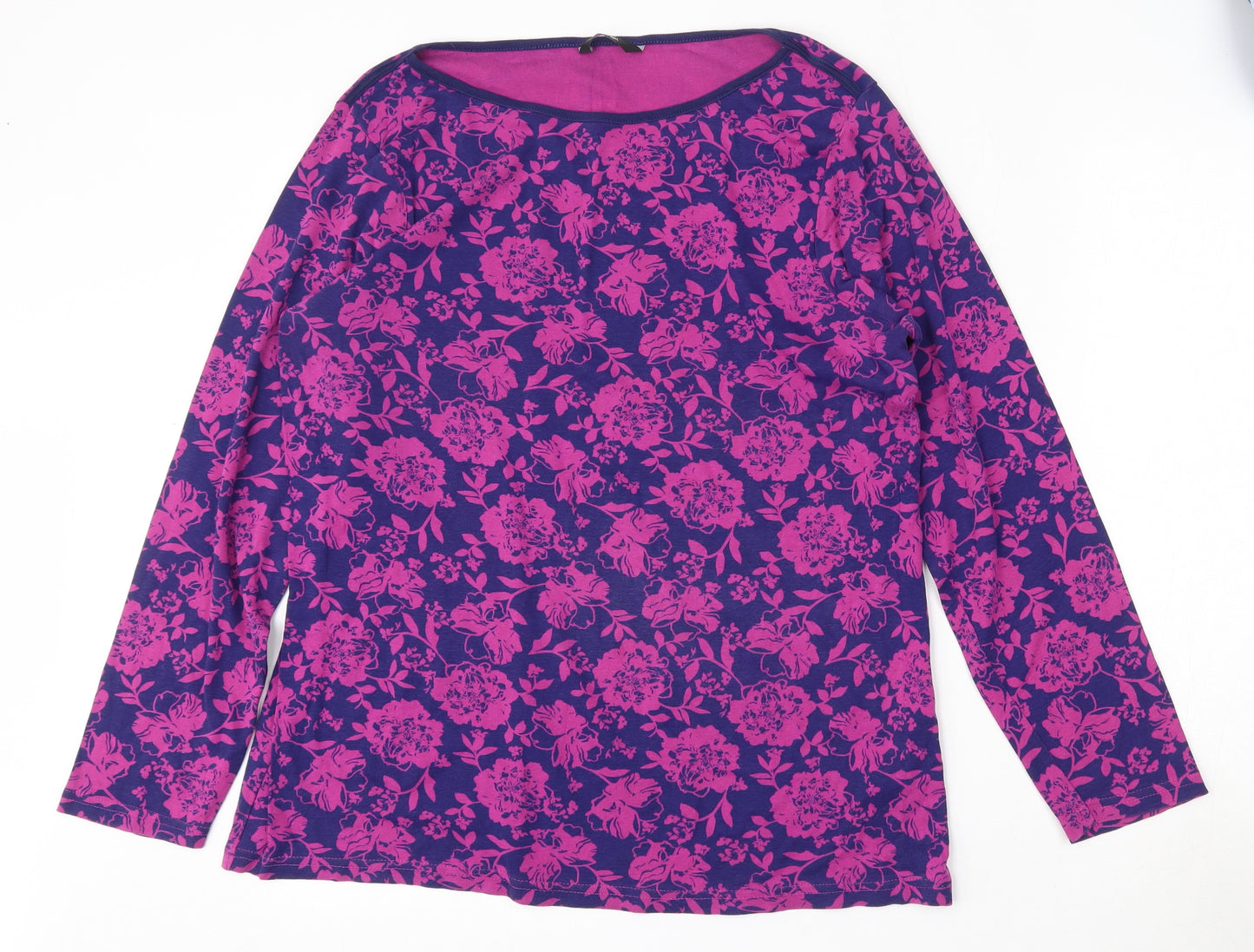 George Womens Purple Floral Cotton Basic T-Shirt Size 20 Round Neck