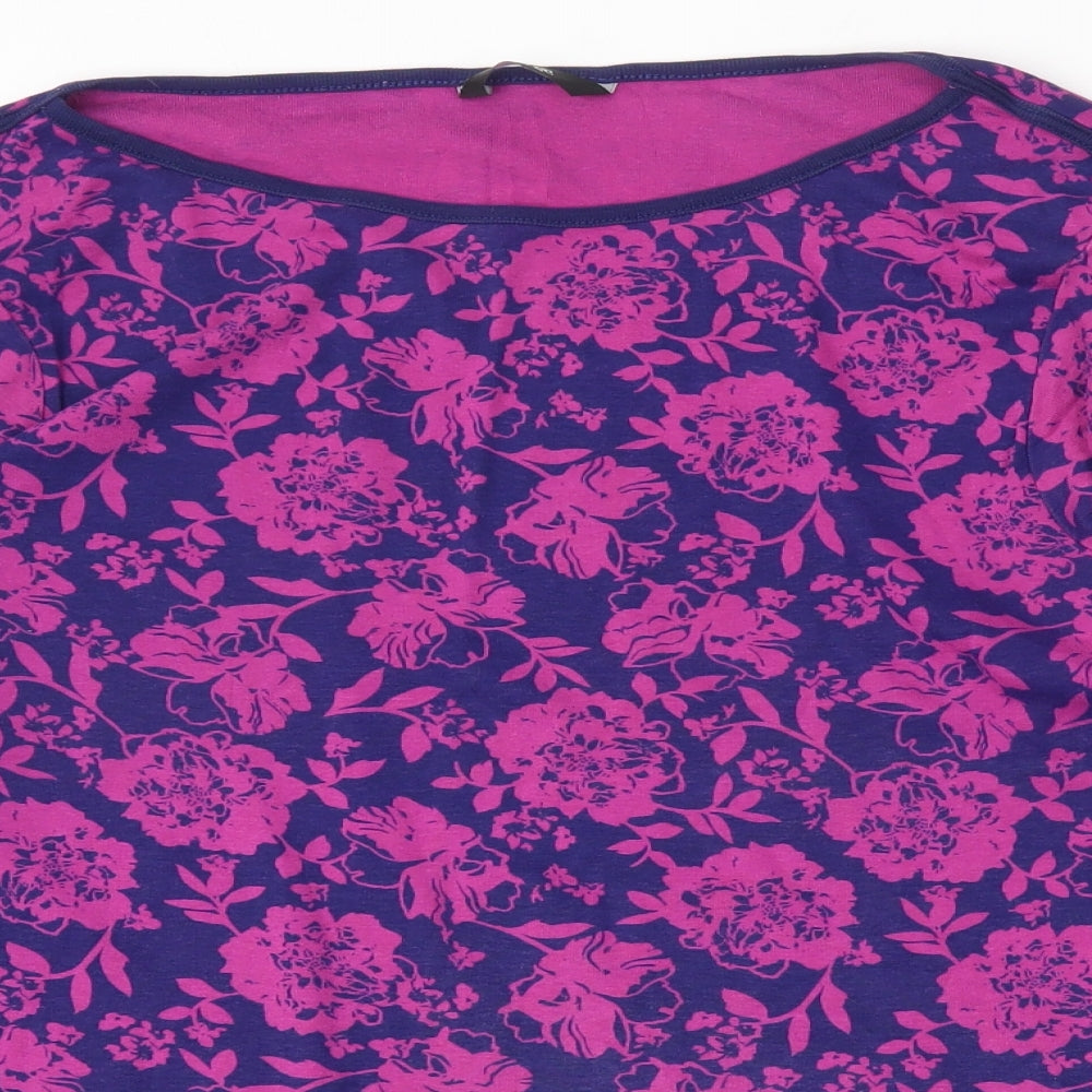 George Womens Purple Floral Cotton Basic T-Shirt Size 20 Round Neck