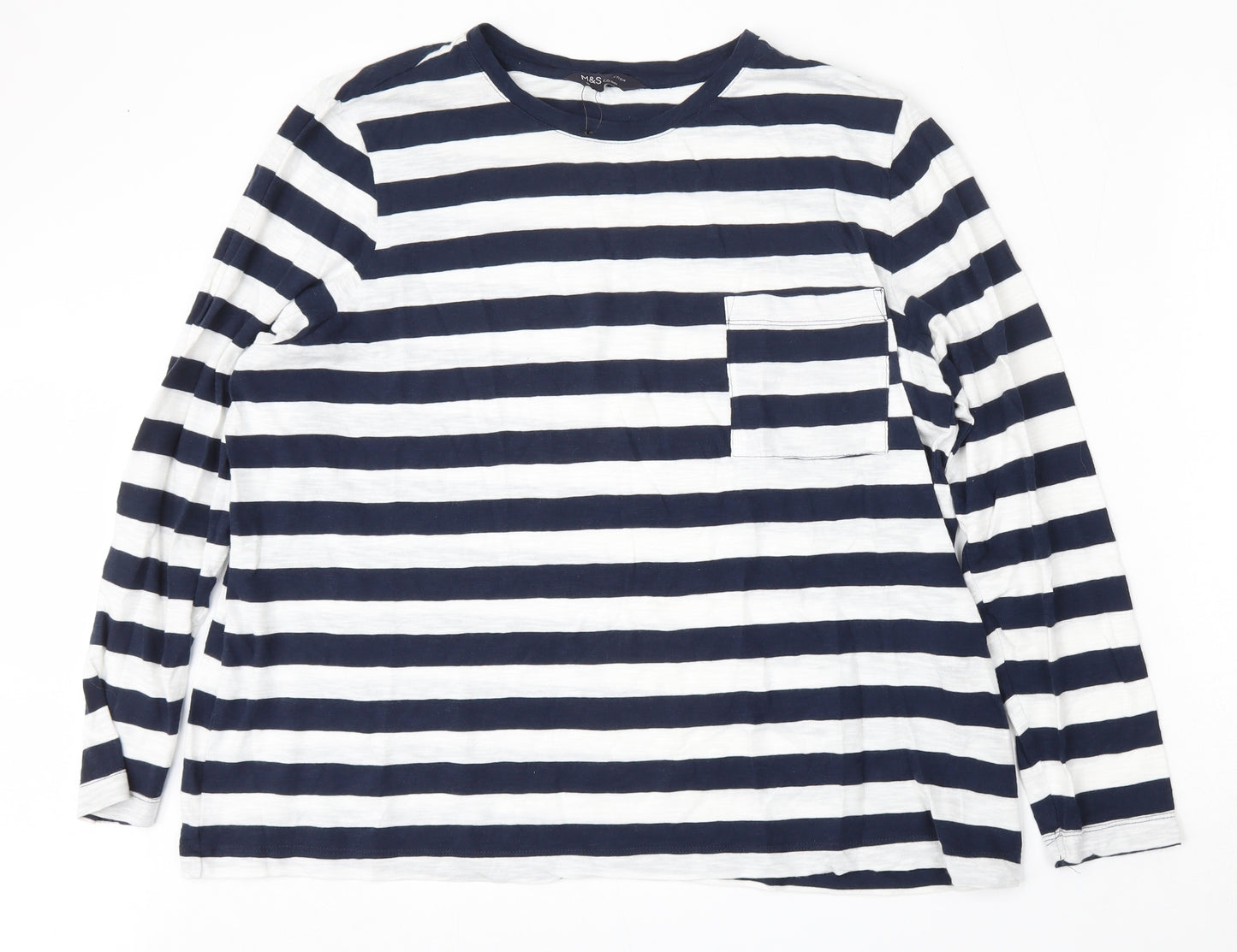Marks and Spencer Womens Multicoloured Striped Cotton Basic T-Shirt Size 18 Round Neck