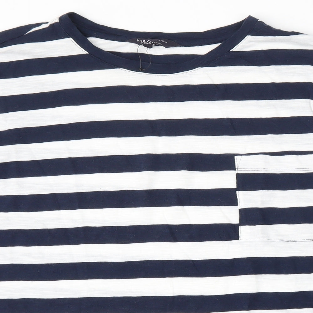 Marks and Spencer Womens Multicoloured Striped Cotton Basic T-Shirt Size 18 Round Neck