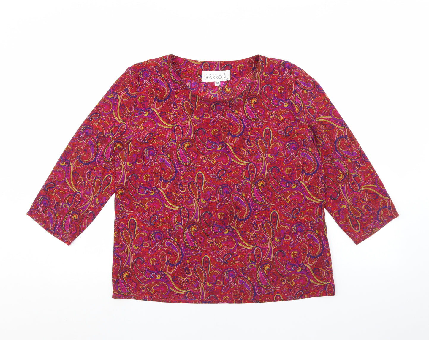 Peter barron Womens Purple Paisley Polyester Basic Blouse Size 12 Scoop Neck