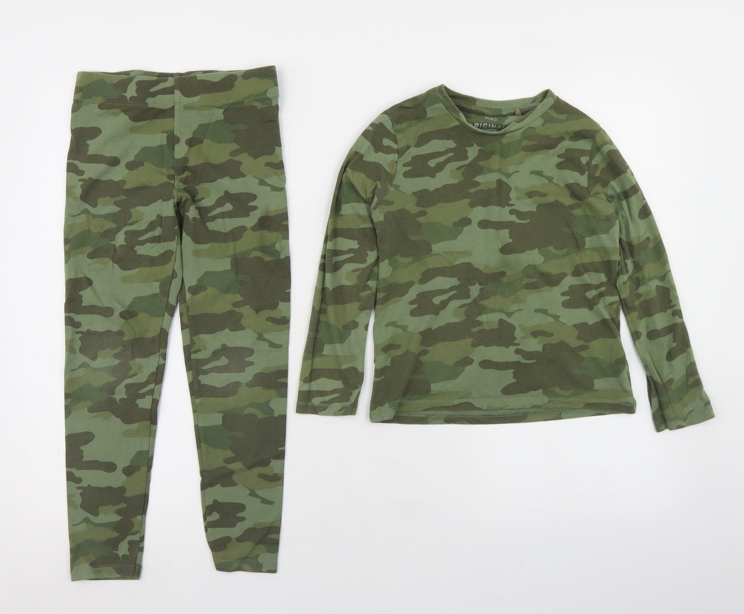 Marks and Spencer Boys Green Camouflage Cotton  Pyjama Set Size 7-8 Years   - Pyjama Set