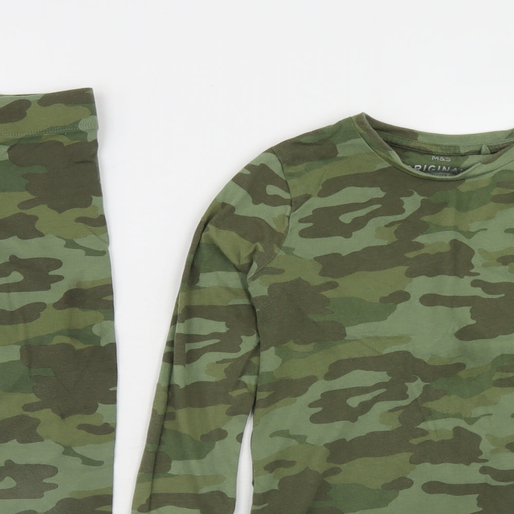Marks and Spencer Boys Green Camouflage Cotton  Pyjama Set Size 7-8 Years   - Pyjama Set