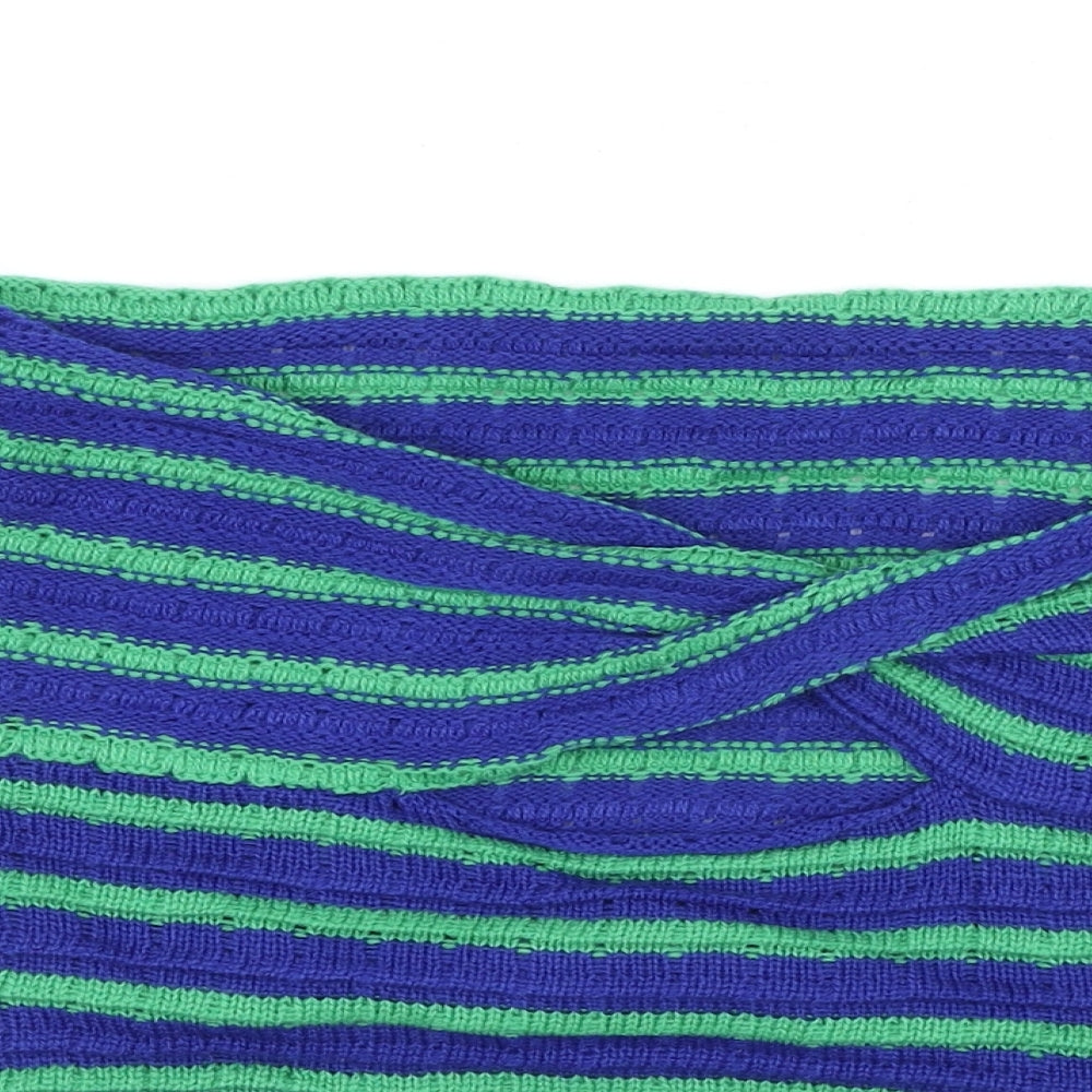 Shein  Womens Blue Striped Acrylic Cropped Tank Size S Off the Shoulder