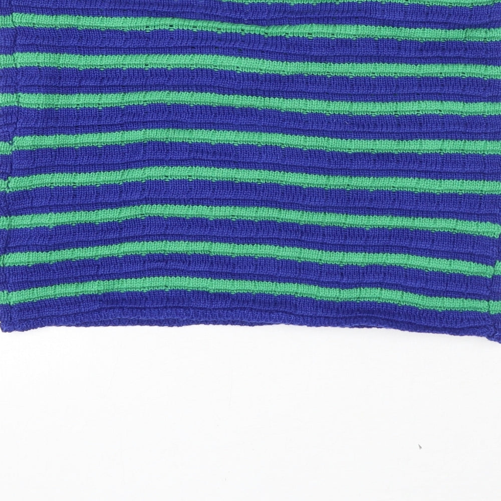 Shein  Womens Blue Striped Acrylic Cropped Tank Size S Off the Shoulder