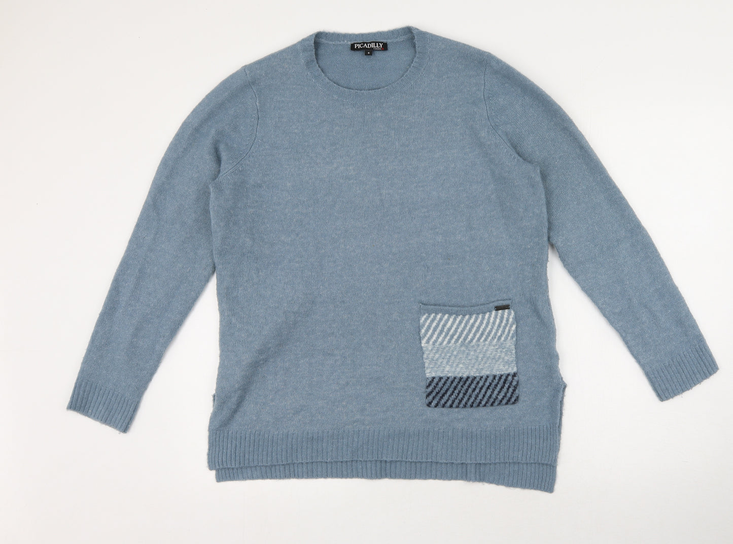 Picadilly Womens Blue Round Neck  Acrylic Pullover Jumper Size S