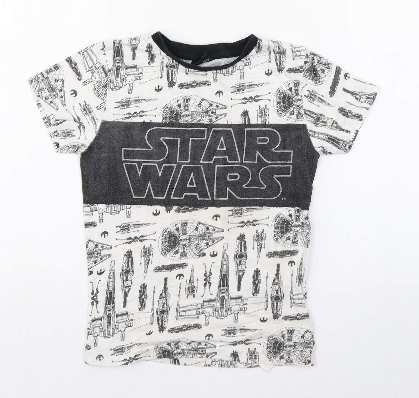 Debenhams Boys White Geometric Cotton Basic T-Shirt Size 6-7 Years Round Neck Pullover - Star Wars