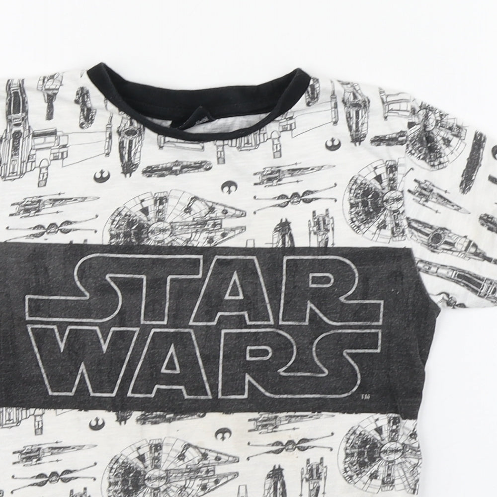 Debenhams Boys White Geometric Cotton Basic T-Shirt Size 6-7 Years Round Neck Pullover - Star Wars