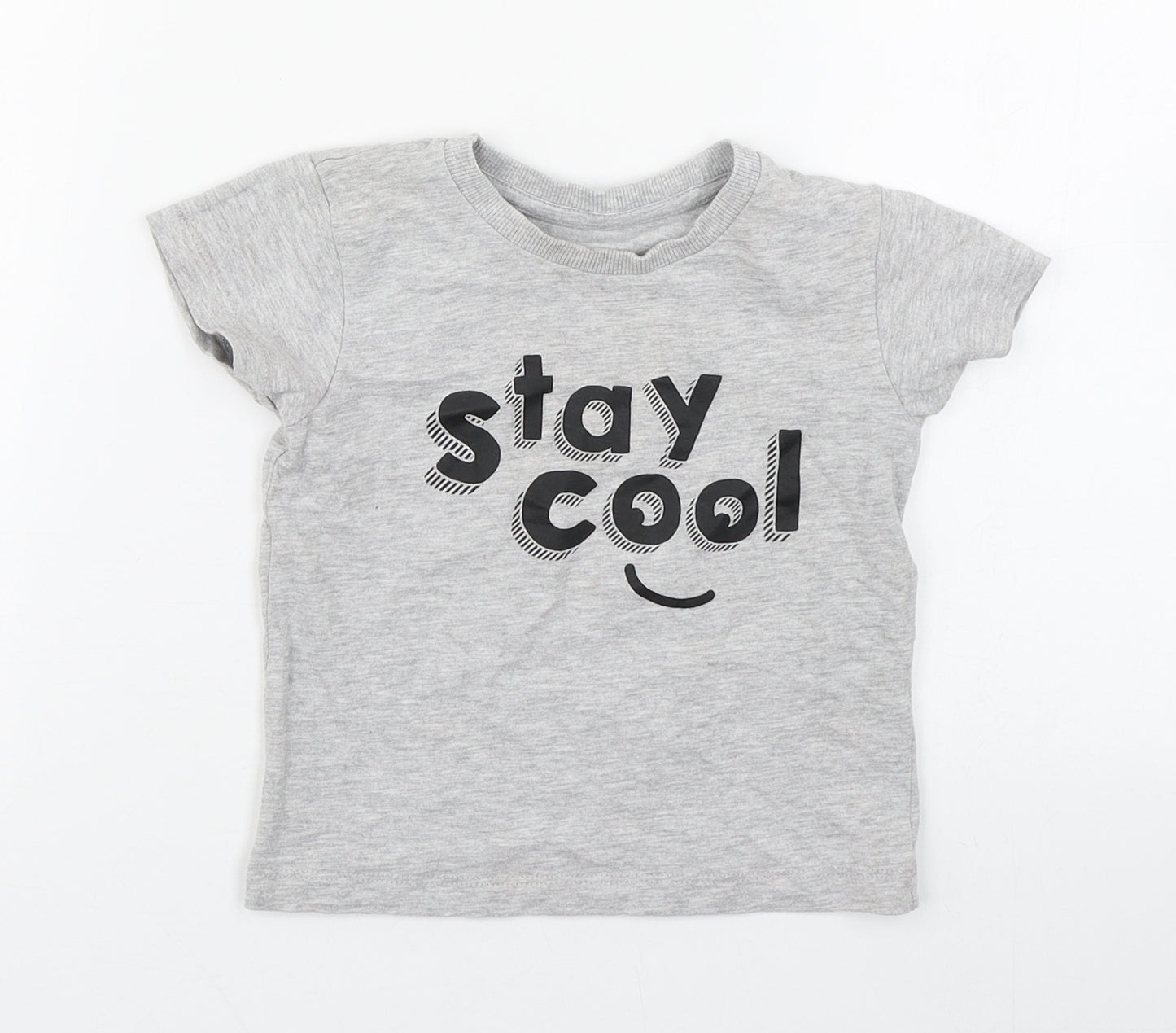 Matalan Baby Grey  Cotton Basic T-Shirt Size 12-18 Months Round Neck Pullover