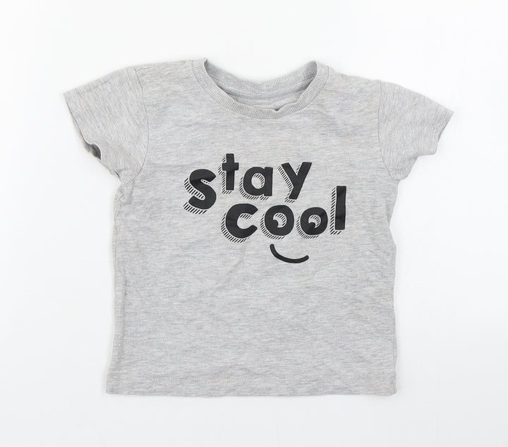 Matalan Baby Grey  Cotton Basic T-Shirt Size 12-18 Months Round Neck Pullover