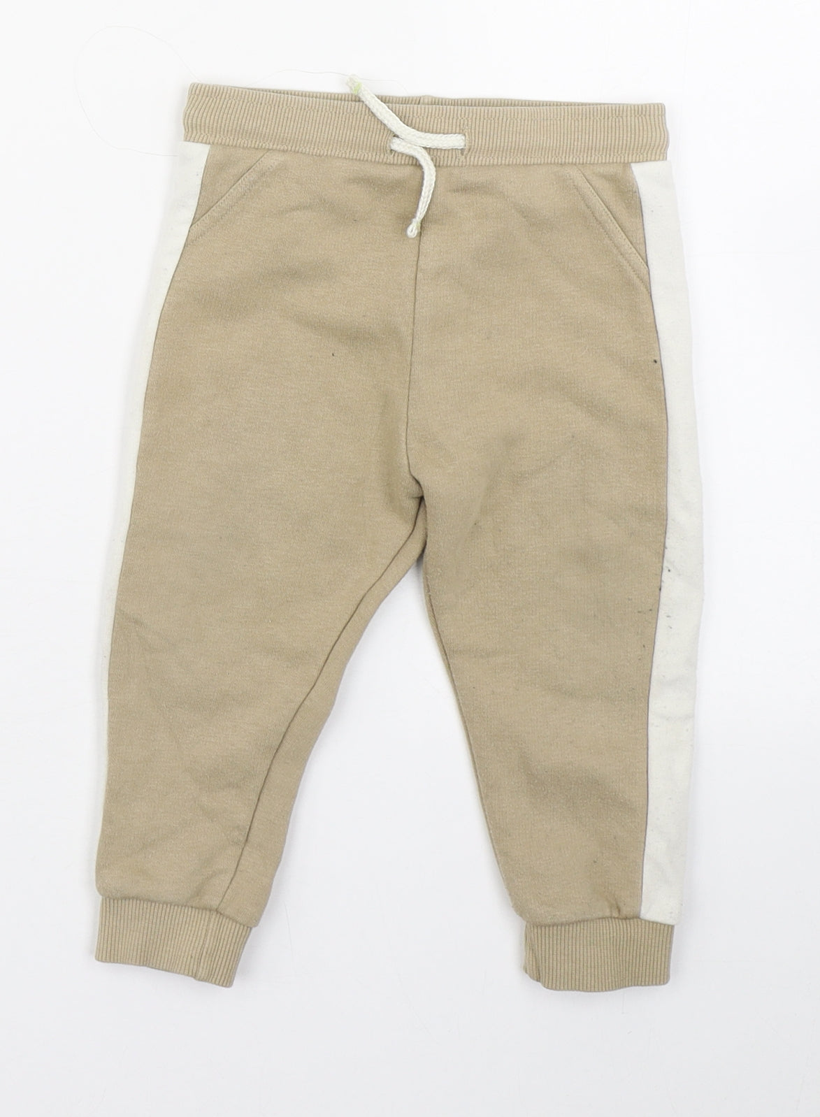 F&F Boys Beige  Cotton Jogger Trousers Size 12-18 Months