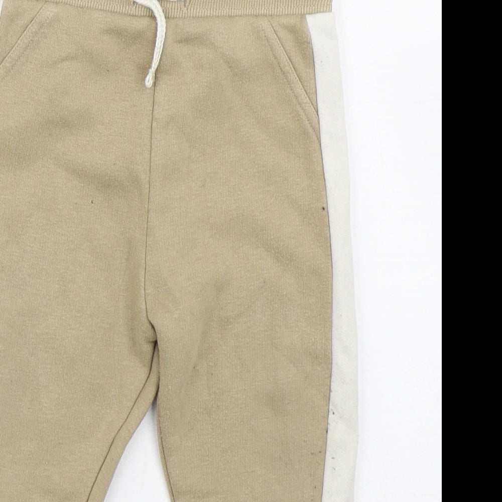 F&F Boys Beige  Cotton Jogger Trousers Size 12-18 Months