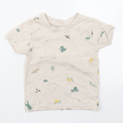 Primark Baby Beige Geometric Cotton Basic T-Shirt Size 12-18 Months Round Neck Pullover