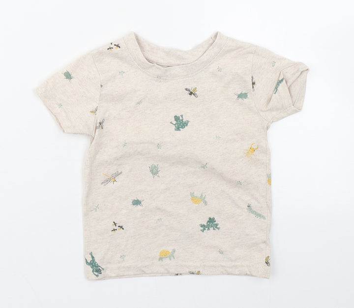 Primark Baby Beige Geometric Cotton Basic T-Shirt Size 12-18 Months Round Neck Pullover