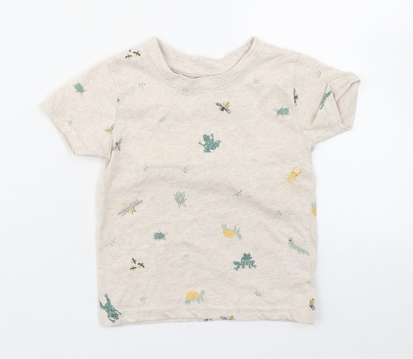 Primark Baby Beige Geometric Cotton Basic T-Shirt Size 12-18 Months Round Neck Pullover