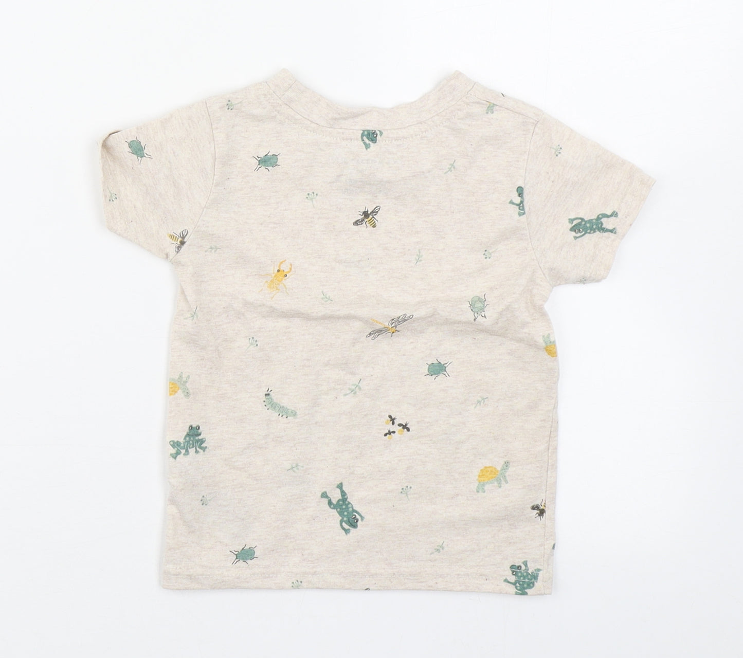 Primark Baby Beige Geometric Cotton Basic T-Shirt Size 12-18 Months Round Neck Pullover