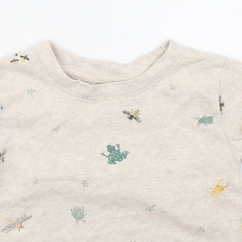 Primark Baby Beige Geometric Cotton Basic T-Shirt Size 12-18 Months Round Neck Pullover