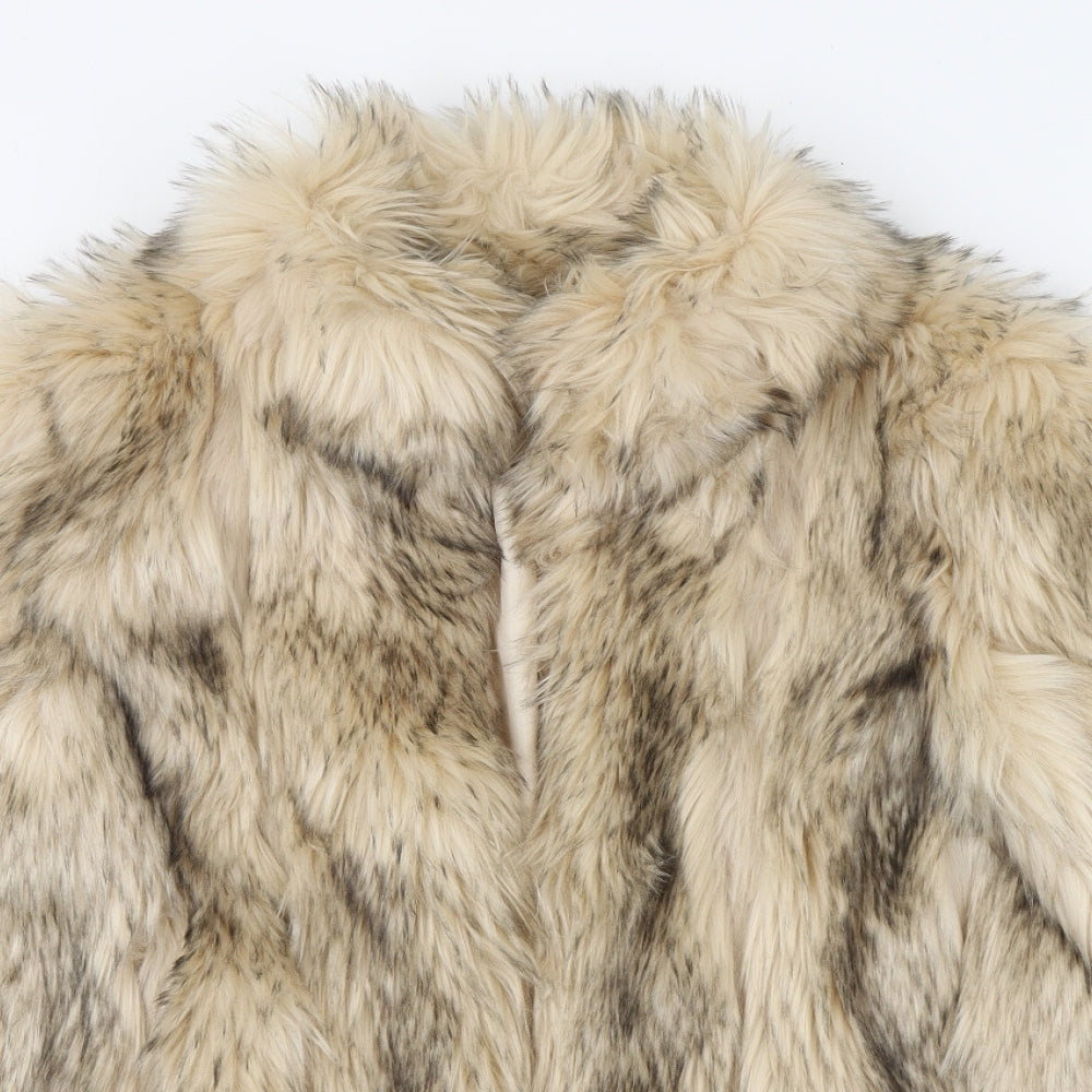 Topshop Womens Brown   Overcoat Coat Size 10  Hook & Eye - Faux Fur