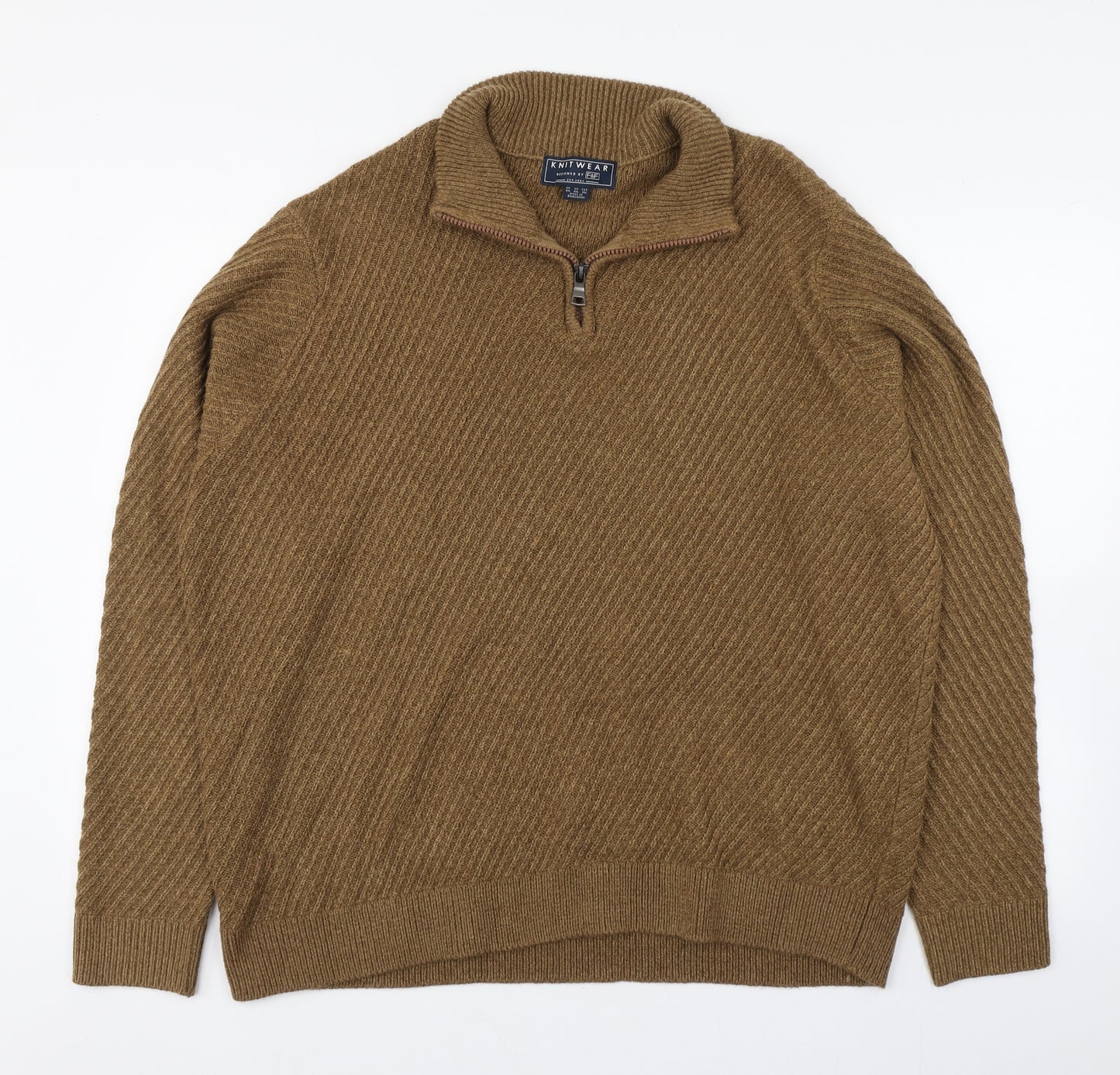 F&F Mens Brown High Neck  Acrylic Pullover Jumper Size 3XL