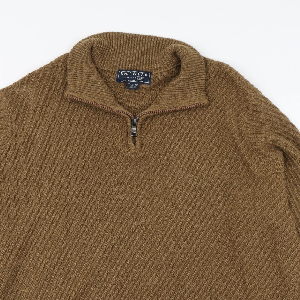 F&F Mens Brown High Neck  Acrylic Pullover Jumper Size 3XL