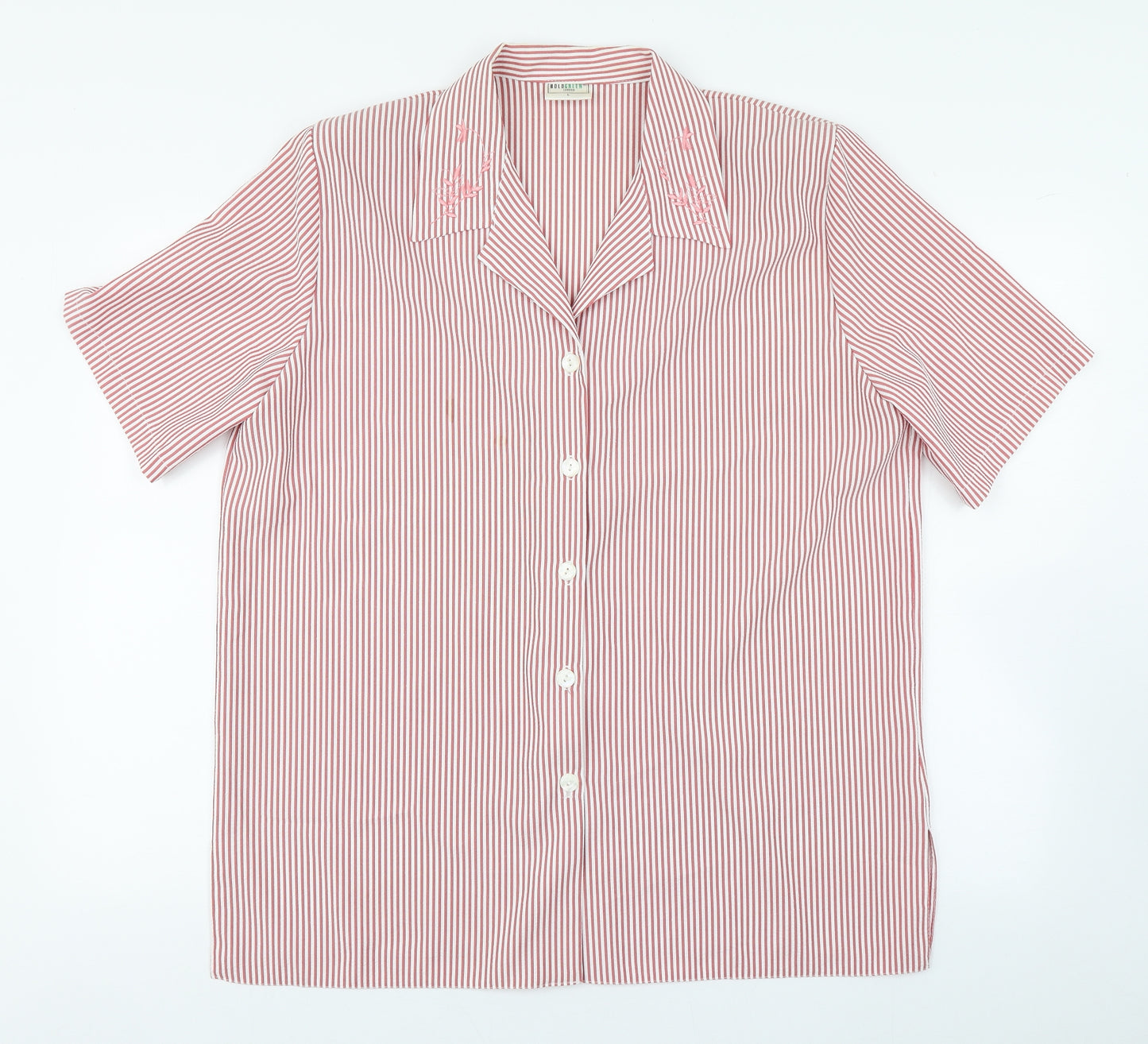 Boldgreen Womens Pink Striped Cotton Basic Button-Up Size L Collared