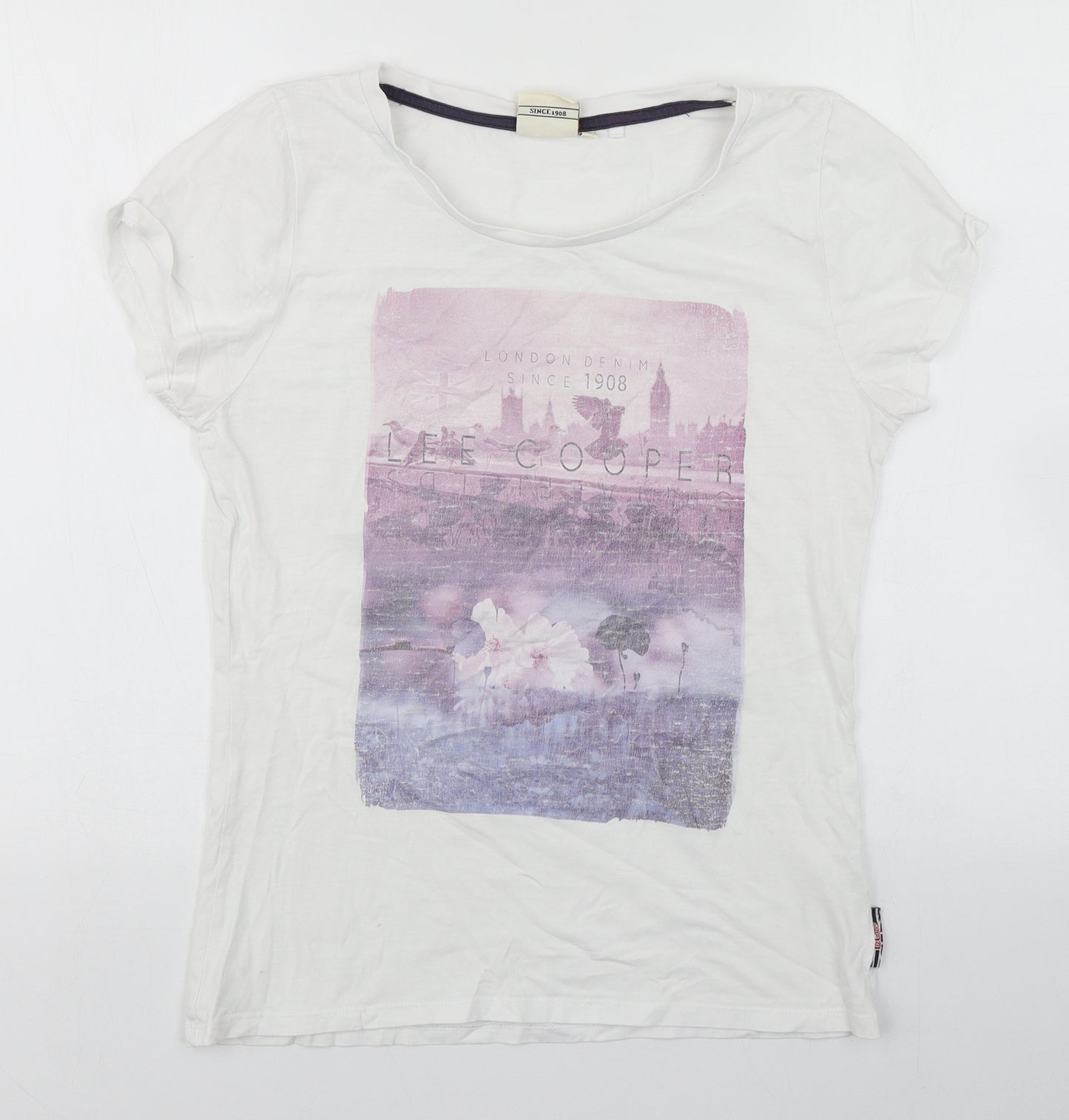 Lee Cooper Womens White  100% Cotton Basic T-Shirt Size 12 Round Neck