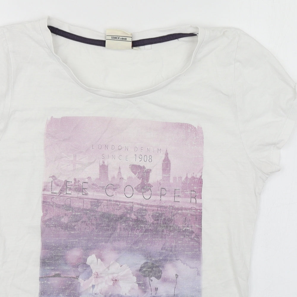 Lee Cooper Womens White  100% Cotton Basic T-Shirt Size 12 Round Neck