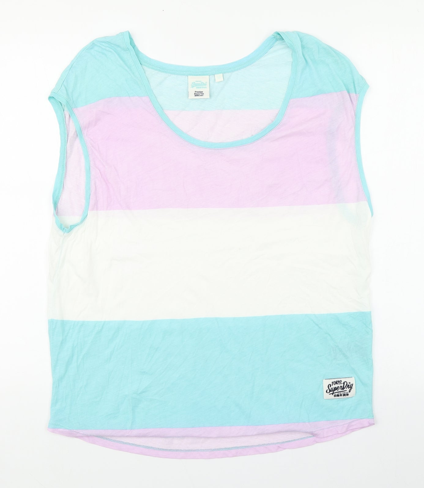 Superdry Mens Multicoloured Striped Cotton  T-Shirt Size M Round Neck