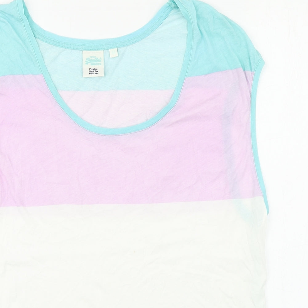 Superdry Mens Multicoloured Striped Cotton  T-Shirt Size M Round Neck
